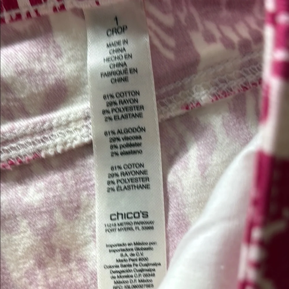 Chico’s Fuchsia and White Patterned Crop Jeans Size 8 (Chico’s 1)